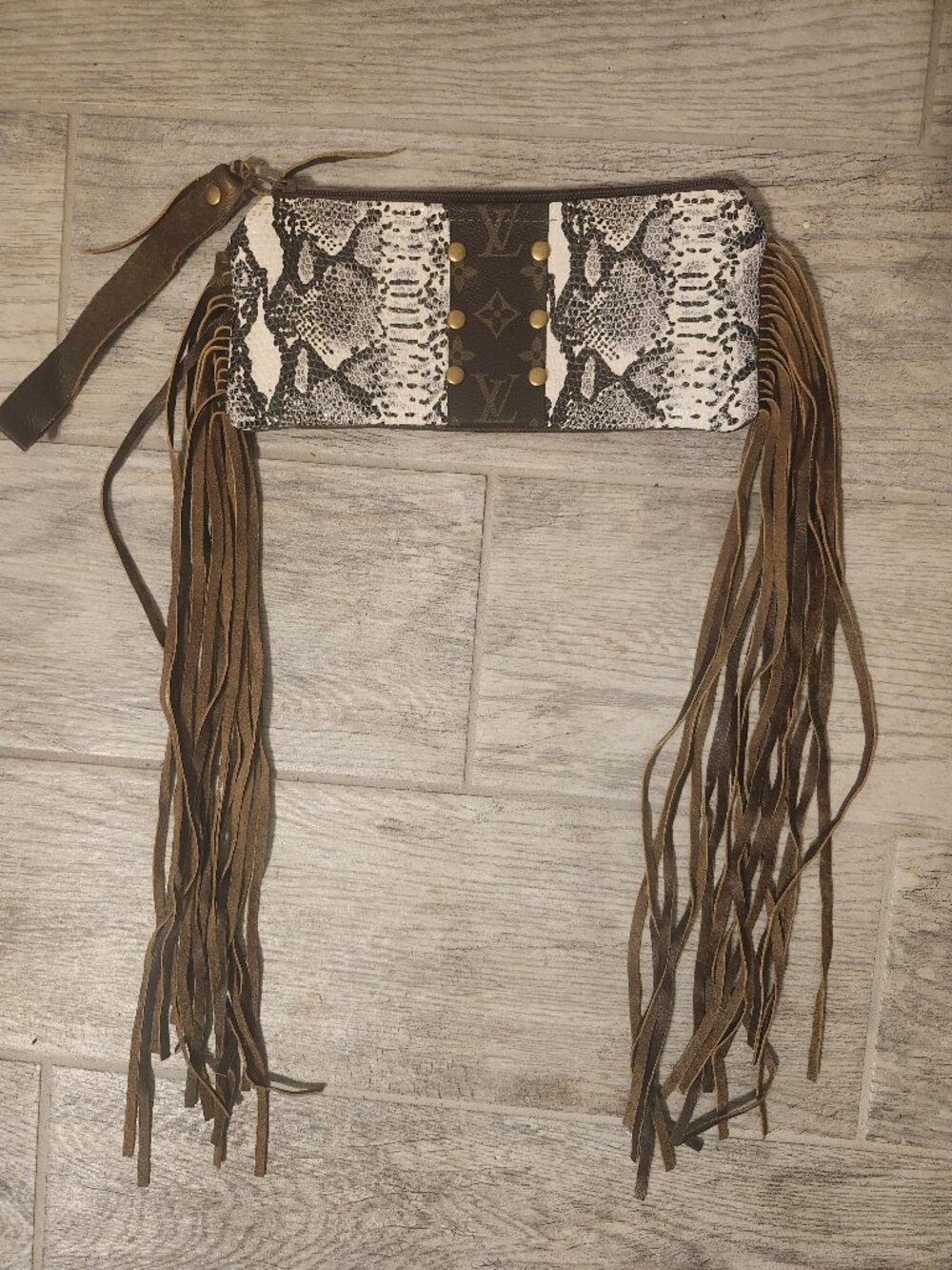 Keep It Gypsy Genuine Leather Snakeskin Fringe Wristlet | Upcycled Louis Vuitton